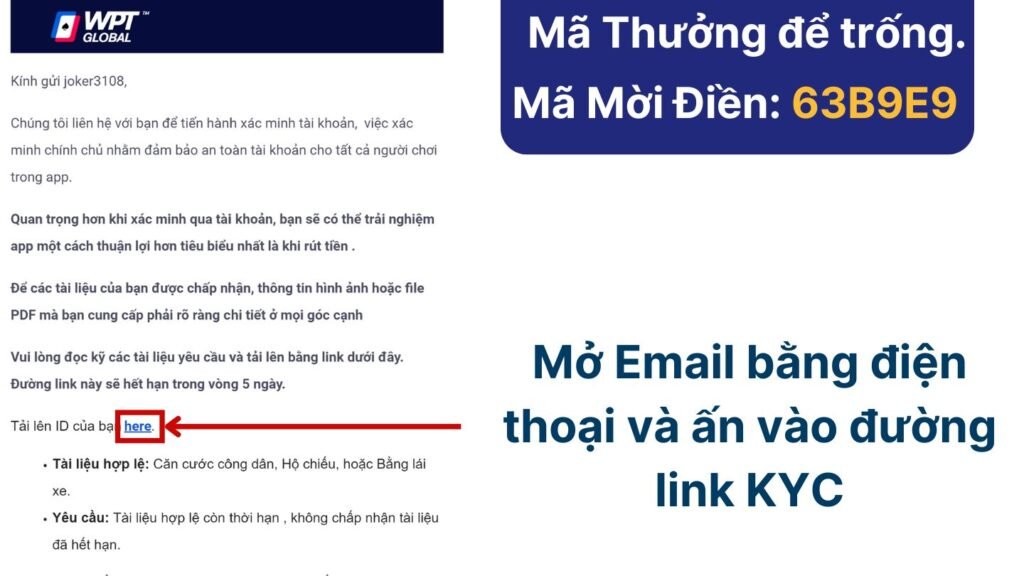 Mở Email KYC tài khoản WPT